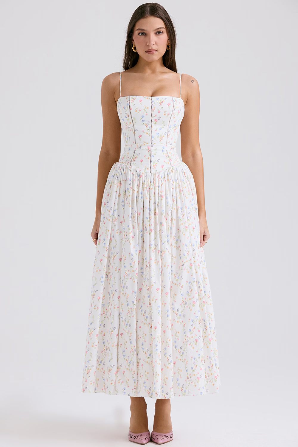 Cielle - Robe midi à fleurs avec corset