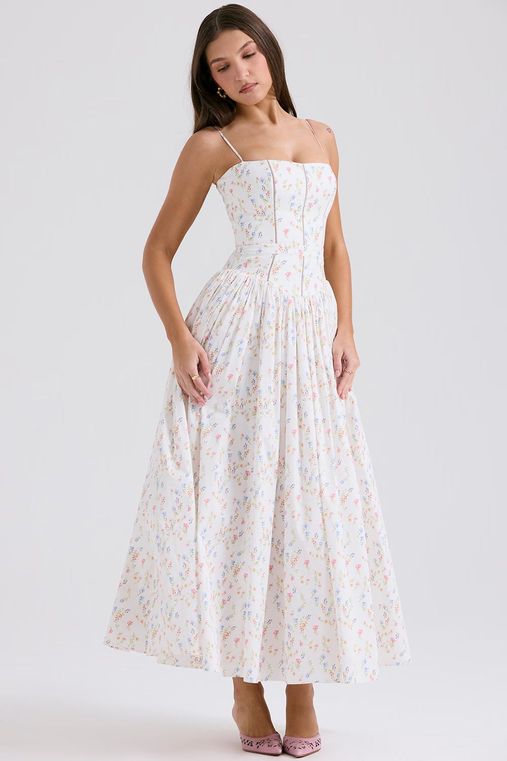 Cielle - Robe midi à fleurs avec corset