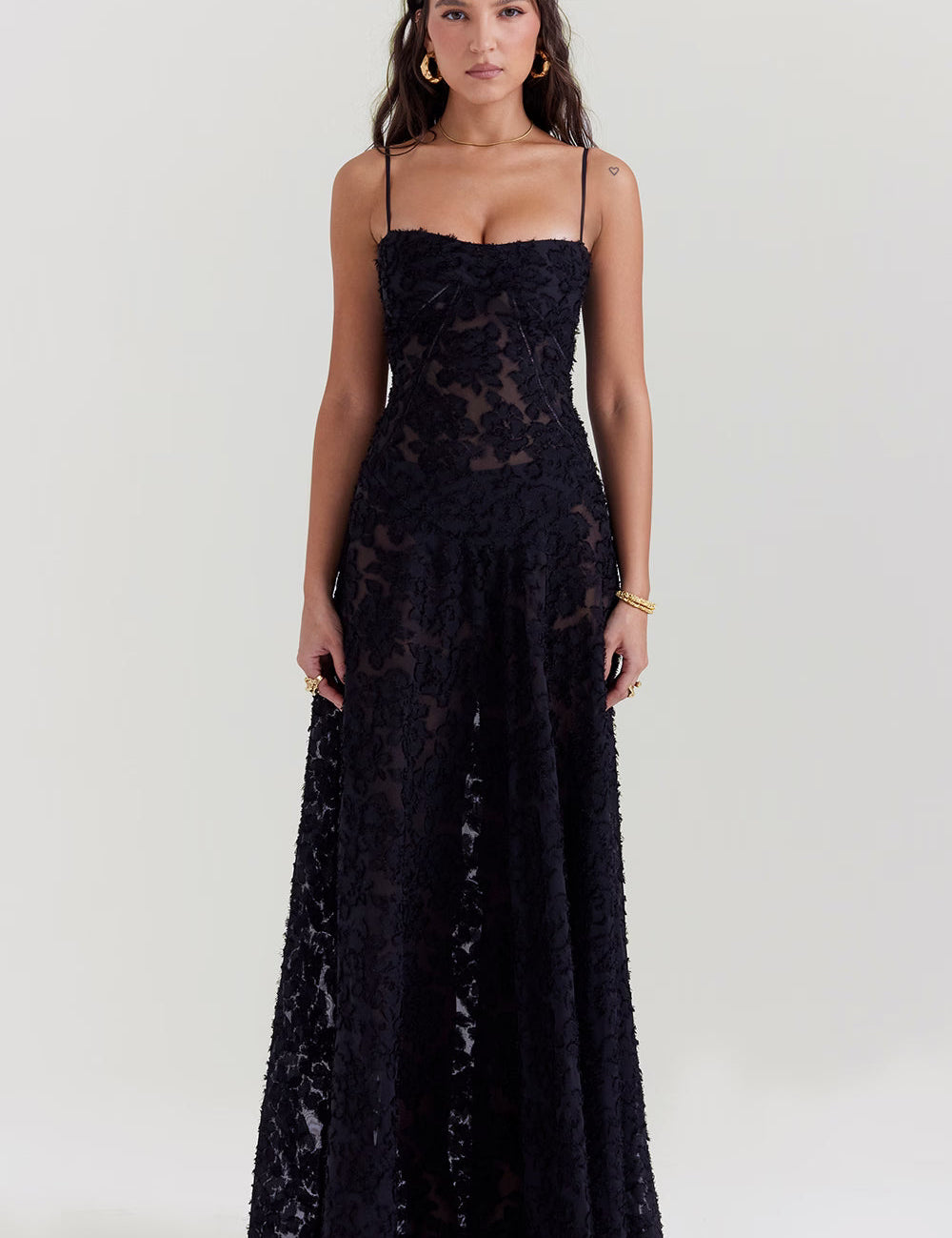 Adelaide - Robe longue jacquard à fines bretelles