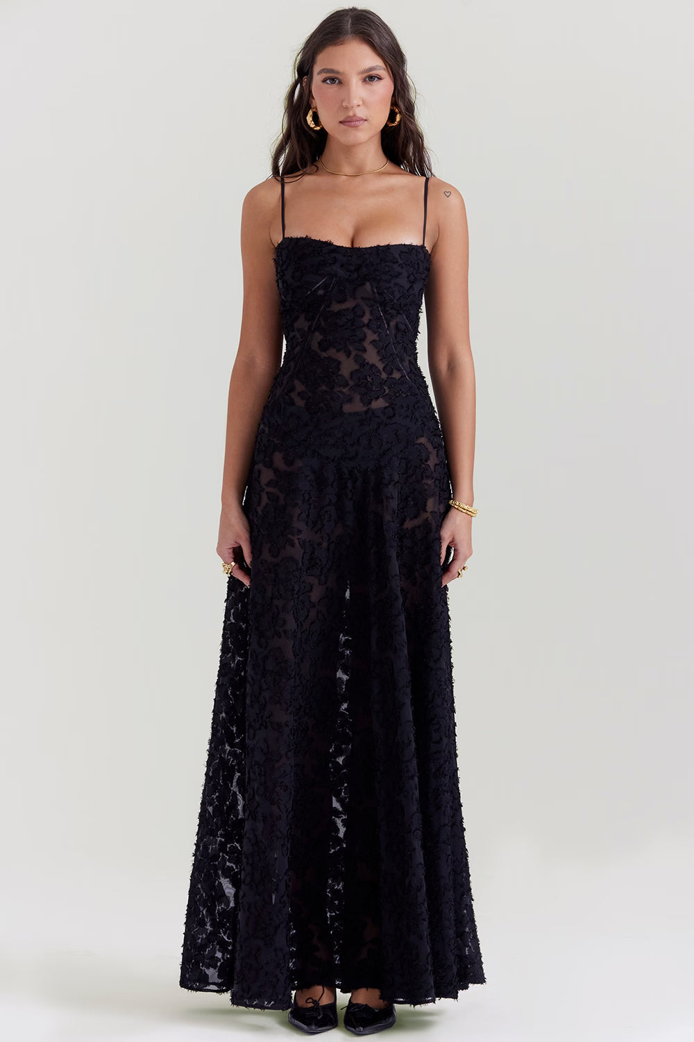 Adelaide - Robe longue jacquard à fines bretelles