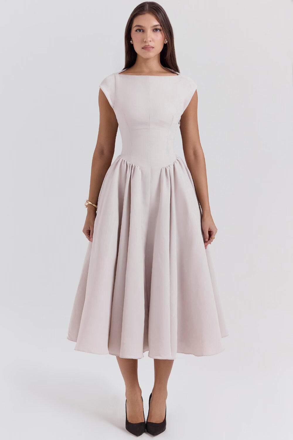 Stella - Robe midi structurée évasée