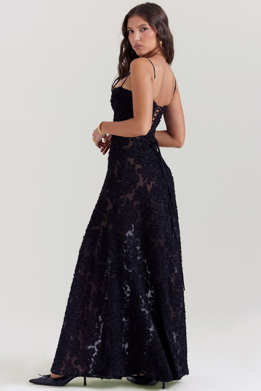 Adelaide - Robe longue jacquard à fines bretelles