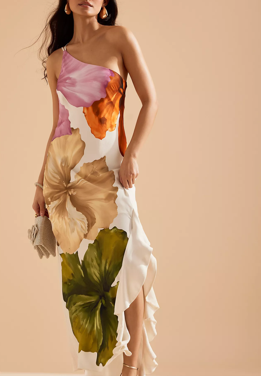 Aurora - Maxi symétrique floral satiné