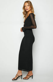 Monni - Robe longue noire à manches en maille