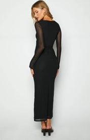 Monni - Robe longue noire à manches en maille