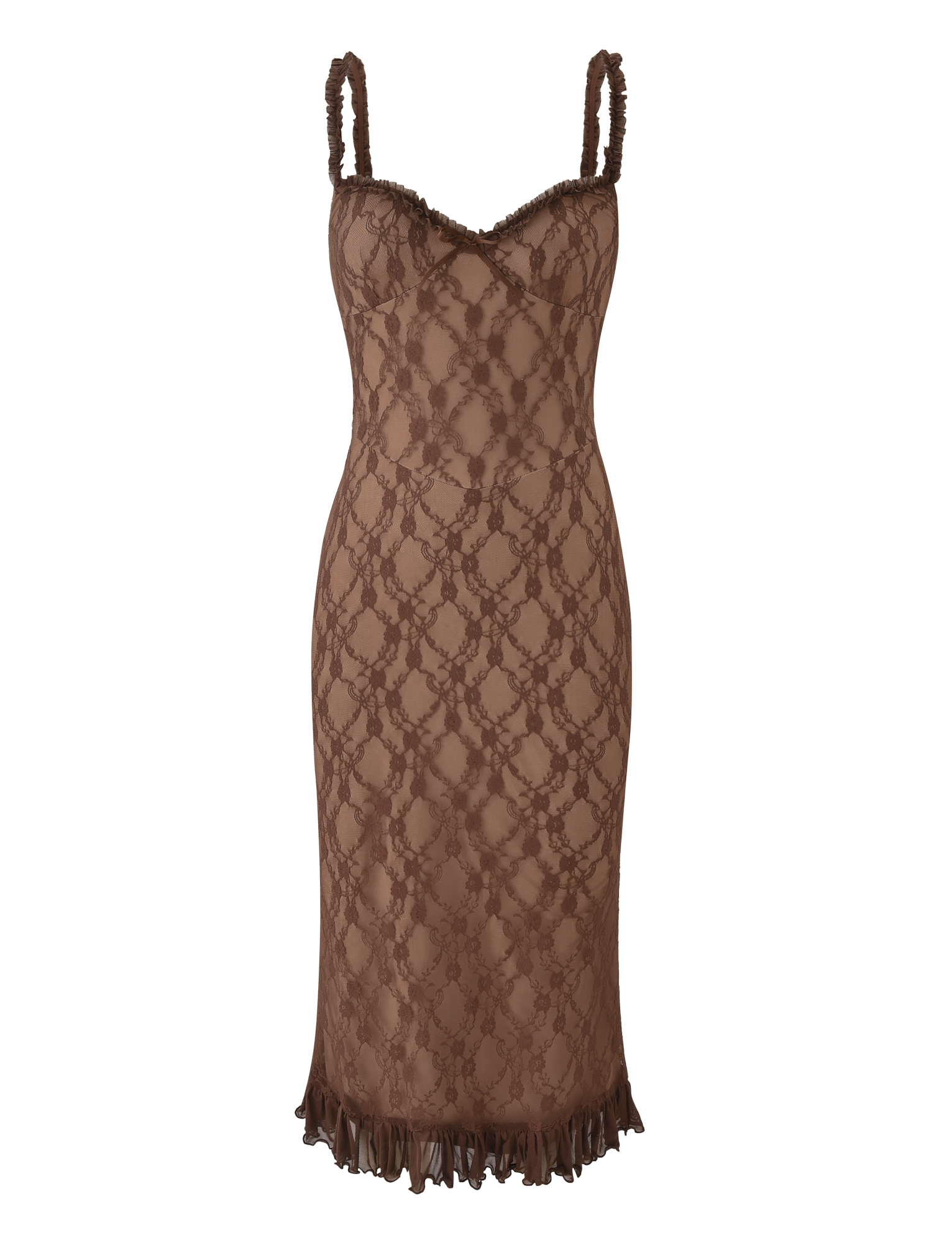 Deja - Robe midi en dentelle marron