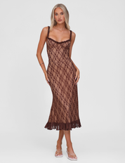 Deja - Robe midi en dentelle marron