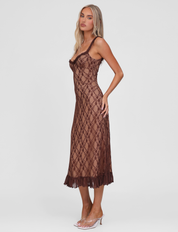 Deja - Robe midi en dentelle marron
