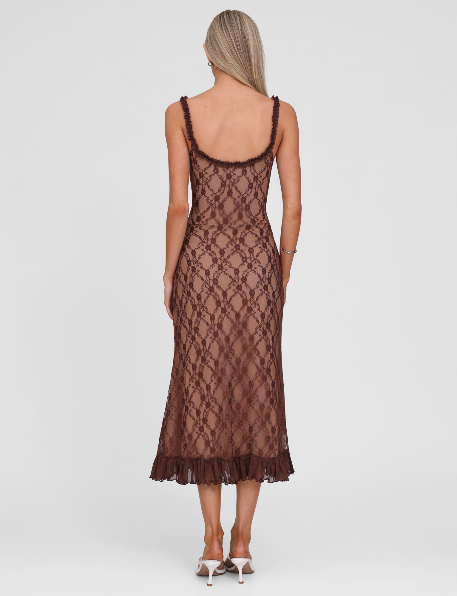 Deja - Robe midi en dentelle marron