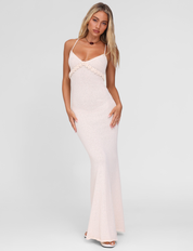 Lavelle - Robe longue en maille crème à fleurs