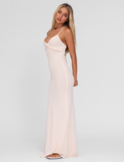 Lavelle - Robe longue en maille crème à fleurs