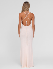 Lavelle - Robe longue en maille crème à fleurs