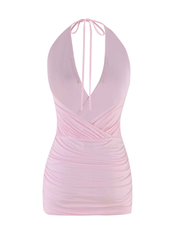 Anabelle - Mini-robe dos nu croisée rose pâle
