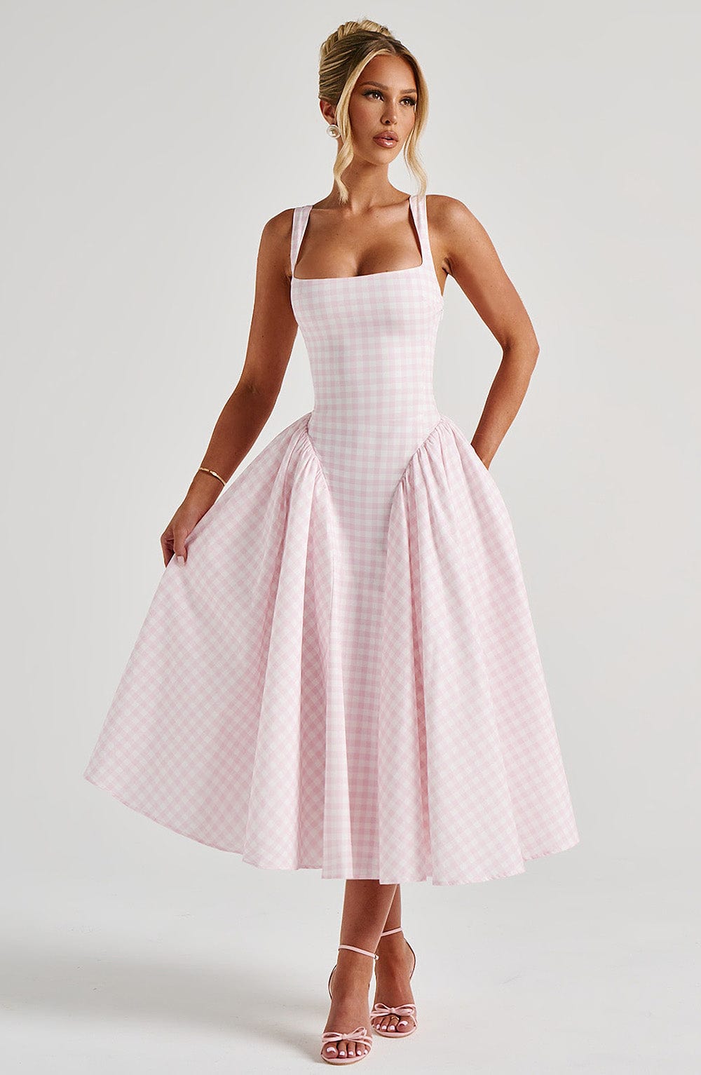 Sherrie - Robe midi vichy blush