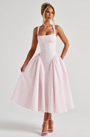 Sherrie - Robe midi vichy blush