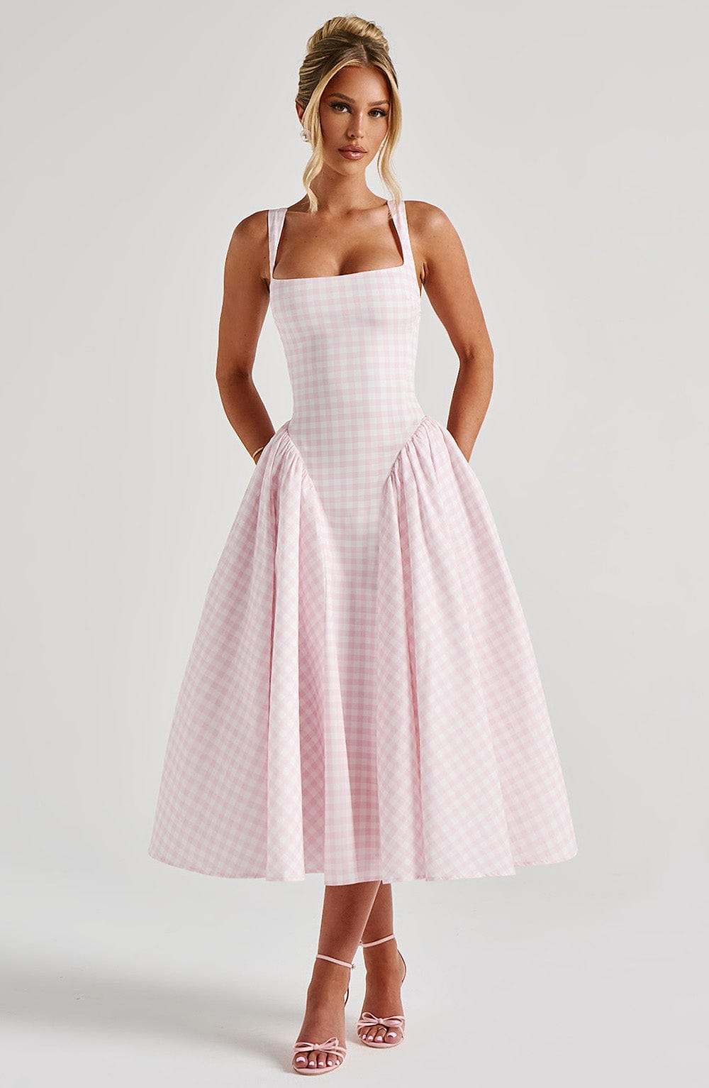 Sherrie - Robe midi vichy blush