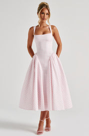 Sherrie - Robe midi vichy blush
