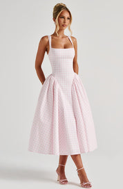 Sherrie - Robe midi vichy blush